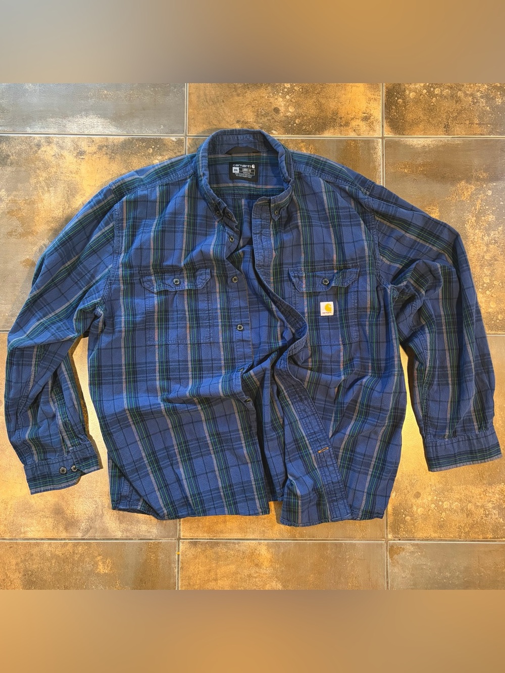 Carhartt Blue and Green Plaid Button-Down Shirt Size 2XL